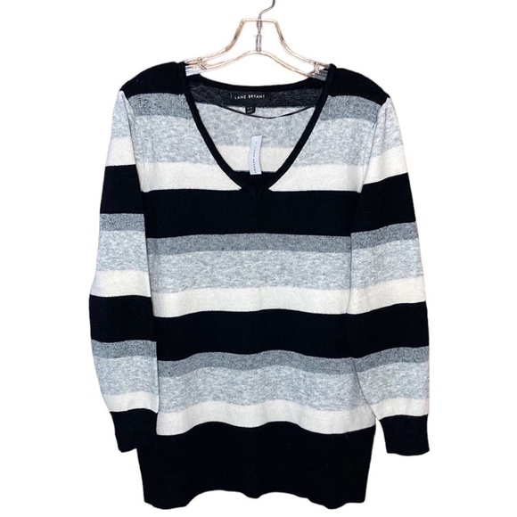 Lane Bryant | NEW Black Gray Striped Sweater 14/16 - Picture 1 of 5